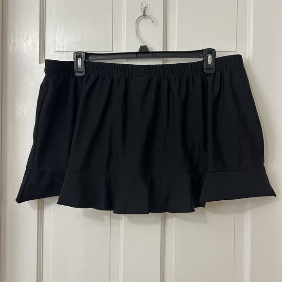 Ruffle Swim Skirt With Briefs‎ Aqua Green® Black Size: 24W / 26W Plus - Picture 1 of 4